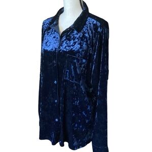 Encore by Idina Menzel Women's Velvet Knit Button Front Blue‎ Blouse Size XL QVC